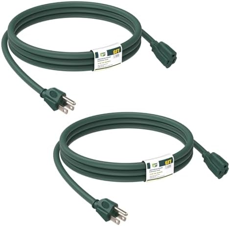 EP 6 FT Outdoor Extension Cord, 16/3 SJTW Heavy Duty Green 2PK, ETL Listed by ENERGYPRO