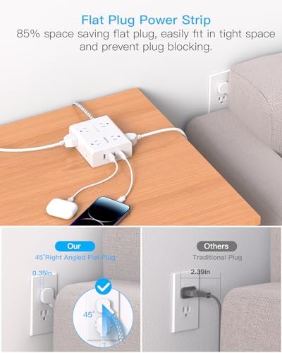 Extension Cord 15 Ft, Flat Plug Surge Protector Power Strip 15 Ft Long Cord - Image 4