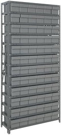 Quantum Storage Systems 1275-601GY Solid Heavy Duty 13 Shelves 72 Super Tuff Euro Gray Bins 75" H x 36" W x 12" D by QuantumStorageSystems