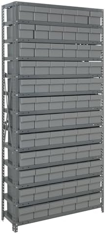 Quantum Storage Systems 1275-601GY Solid Heavy Duty 13 Shelves 72 Super Tuff Euro Gray Bins 75" H x 36" W x 12" D by QuantumStorageSystems