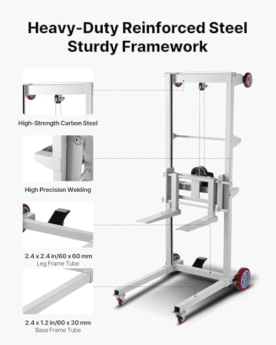 VEVOR Material Lift Winch Stacker, 551 lbs Capacity, Heavy Duty Pallet Truck Dolly with Adjustable Forks & 6-Wheel System, 70 inch Max Lifting Height, Industrial Manual Pallet Truck Dolly - Image 5