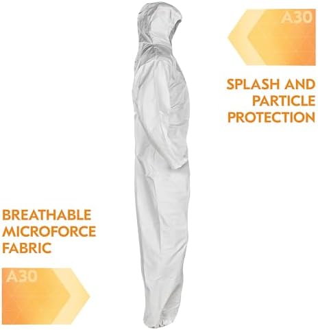 KleenGuard 46114 A30 Elastic-Back & Cuff Hooded Coveralls, White, X-Large (Case of 25) - Image 6