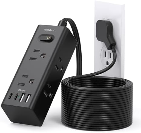 One Beat 15Ft Extension Cord with Multiple Outlets,Flat Plug Power Strip by OneBeat