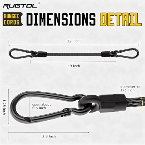 Bungee Cords with Carabiner, 18 Inch Long Heavy Duty Bungee Cords with Carabiner Clip Outdoor, 1/3 Inch Black Extra Strong Elastic Rope with Carabiner Hooks for Camping, Tarps, Bike Rack, Tent, 4 Pack - Image 2