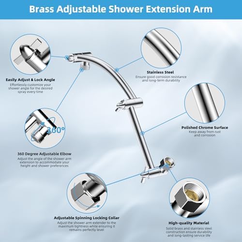 Hibbent All Metal 8'' Rain Shower Head with 16'' Extension Arm, Chrome - Image 3