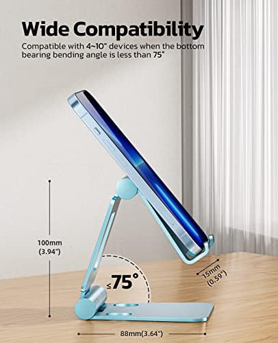Nulaxy Full Aluminum Dual Folding Cell Phone Stand for Desk, Blue - Image 2
