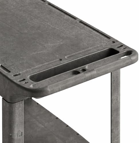 Commercial Black Heavy Duty 2-Shelf Utility Cart with Flat Top Work Surface and Built-in Tool Compartment, 550lb. Capacity, 5" Casters, 44" x 25 1/4" x 32 1/4" - Perfect for Restaurant, Warehouse - Image 2