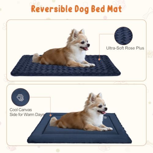 EMPSIGN Dog Crate Pad for 24"x18" Dog Crate, Plush/Canvas Navy - Image 4