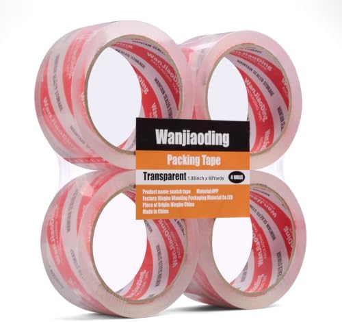Packing Tape Refills, Clear, Packaging Tape Heavy Duty Designed for Moving, Shipping and Packing, Mailing,1.88" x 60 yds, 4 Roll by WanJiaoDing