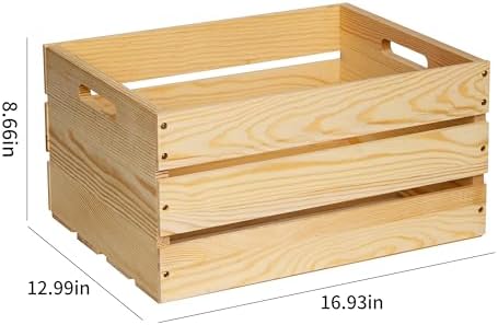 1 Pack Unfinished Pine Wooden Crate (17x13x8.9 Inches), DIY Wooden Storage Crate with Handles, Easy-Assemble Pine Milk Crates Style Organizer for Home/Office/Farmhouse Decor (1) - Image 2