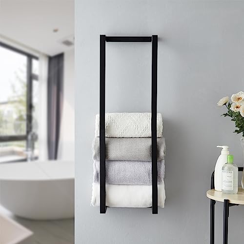 Towel Rack for Rolled Towels, Towel Rack for Bathroom,Wall Mounted Metal Bathroom Organizer, Bath Towel Holder Wall for Modern Small Space Bathroom Towel Storage (Black) - Image 5