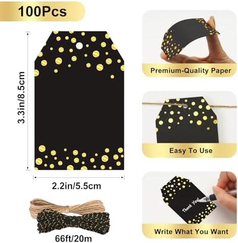 Anwyll Gift Tags with String - 100 Pcs Black Gift Tags for Presents - Image 3