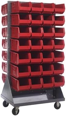 Quantum Storage Systems QMD-36H-240RD Mobile Double Sided Gray Louvered Rack System with Bins, 36” L x 25” W 72” H, Red by QuantumStorageSystems