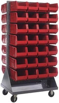 Quantum Storage Systems QMD-36H-240RD Mobile Double Sided Gray Louvered Rack System with Bins, 36” L x 25” W 72” H, Red by QuantumStorageSystems