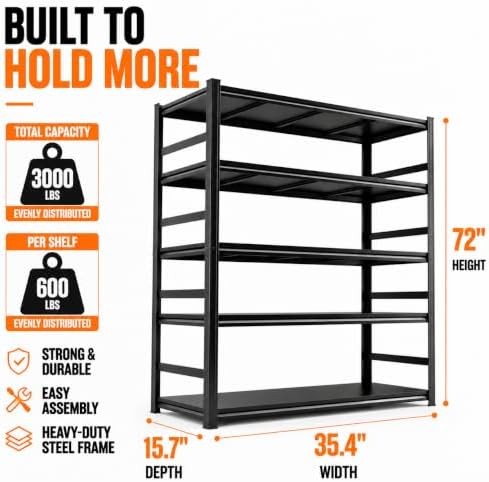 PRESTELION Garage Shelving 3000 LBS Adjustable Metal Storage Shelves - Image 2