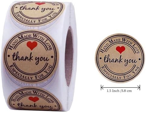 1.5 Inch Handmade with Love Stickers,500Pcs Thank You with Love Heart Sticker Baked Stickers Paper Lables Tags for Baking Packaging,Homemade Gift,Envelope Seals,Party Gift Wrap Bag (Brown01) - Image 2