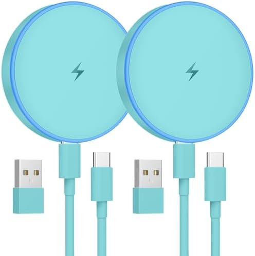 MagSafe Charger 2 Pack 15W Magnetic Wireless Charger Fast Charging Pad Compatible with iPhone 17/16/15/14/13/12 Series & AirPods 4/3/2/Pro Magnetic MagSafe Charging Pad with Dual Ports-Light Green by TNDAJI