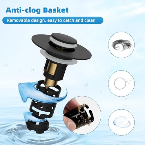 Universal Bathroom Sink Drain Stopper Hair Catcher, Matteblack - Image 3