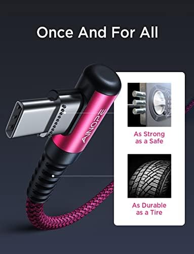 AINOPE USB C Cable 60W 2-Pack 6.6ft Nylon Braided USB C to USB C Cable Type C Charger Fast Charging Right Angle USBC Cable Charger Cord for iPhone 16 Pro Max 15 Plus Samsung S24 S23 iPad Pro Rose Red - Image 6