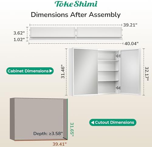 TokeShimi 40 x 32 White Recessed Medicine Cabinet with Mirror, Assembly Required, Bathroom Medicine Cabinet with Mirror, Stepless Adjustable Shelves, Beveled Aluminum Frame, DTC Hinge - Image 2
