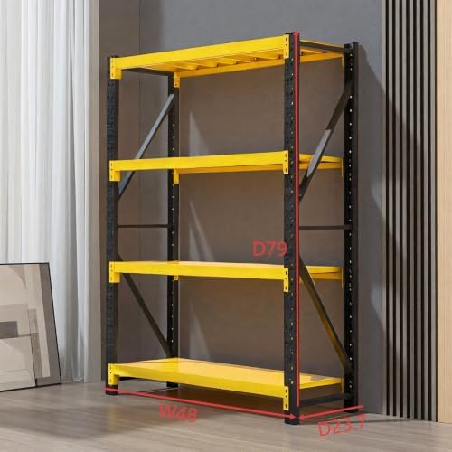 Heavy Duty Warehouse Shelving 4-Tier Industrial Steel Storage Shelves, 2600LB Capacity Per Shelf, Adjustable Shelves for Garage/Factory/Commercial Use (Yellow and Black, W48*D23.7*H79) - Image 2