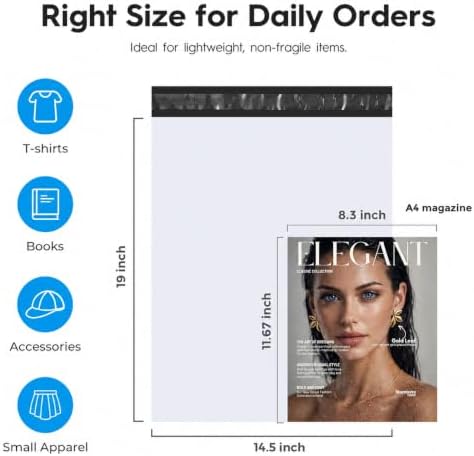 Fuxury Large Poly Mailers 14.5x19" 100Pcs,Shipping Bags for Clothing,White - Image 2