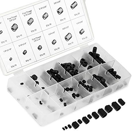 NEIKO 50484A Internal Hex Allen Set Screw Assortment Kit, Coarse and Fine Thread Screws with Full-Steel Construction, 200-Piece Set by NeikoTools