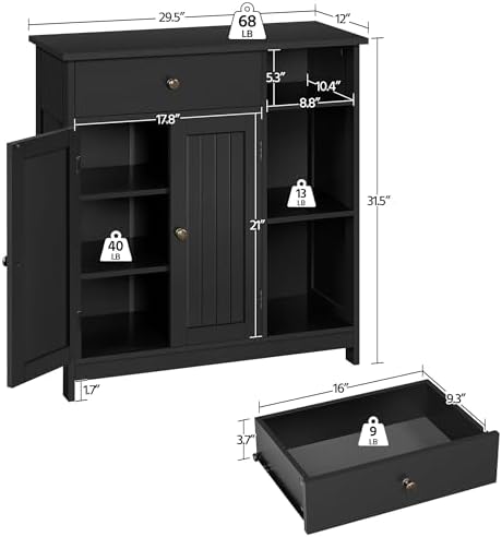 Yaheetech Bathroom Storage Cabinet with Drawer and 2 Beadboard Doors, Black - Image 3