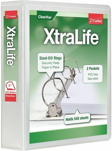 Cardinal 3 Ring Binder, 2 Inch Heavy Duty XtraLife Binder, Locking Slant-D Rings, Crack-Resistant Cover & Spine, ClearVue Covers, Holds 540 Sheets, PVC-Free, White (26320) - Image 4