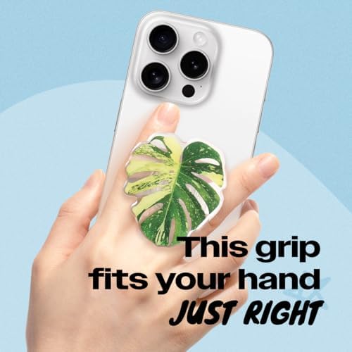 OnTheGrip Cute Acrylic Tropical Leaf Design Collapsible Expandible Mobile Phone Grip Stand Holder for Smartphone Tablet Cell Phone Accessory (Yellow Monstera) - Image 2