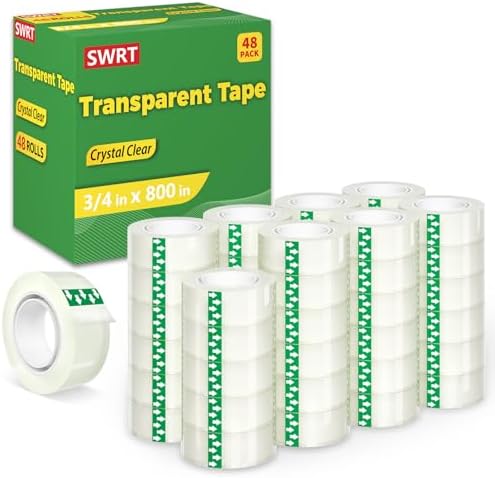 SWRT Tape, 48 Rolls Clear Tape Refills for Dispenser, Transparent Tape, 3/4 in x 800 in Tape Rolls, Strong Adhesive Tape for Gift Wrapping, Home, School & Office Tape by SWRT