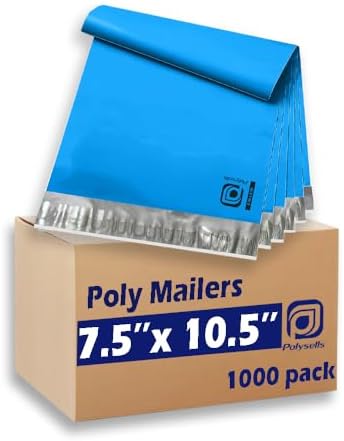 POLYSELLS 1000 pcs 7.5x10.5 Inches Blue Poly Mailers Shipping Envelopes, Strong Adhesive Sealing, Waterproof, and Tear-resistant Postal Mailing Bags for Clothing and Accessories by POLYSELLS