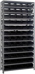 Quantum Storage Systems 1275-102BK Steel Shelving Unit with 4" Shelf Bins, 12" D x 36" W x 75" H, Black by QuantumStorageSystems