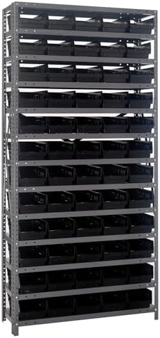 Quantum Storage Systems 1275-102BK Steel Shelving Unit with 4" Shelf Bins, 12" D x 36" W x 75" H, Black by QuantumStorageSystems