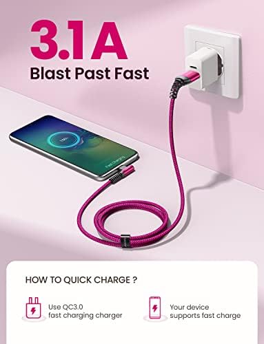 AINOPE Type C Cable [2-Pack, 6.6ft] 3.1A Type C Charger Fast Charging Right Angle, Resistant Nylon Braided S9 Charger Compatible with Galaxy S10 S9 Plus S21, Note 10 9 LG, USB C Cable - Image 6