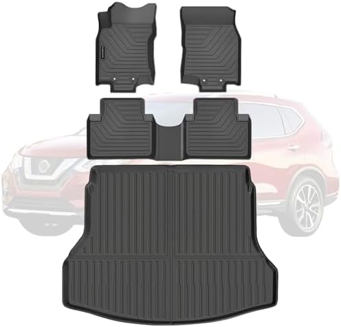 All-Weather TPE Floor Mats & Cargo Liner Set for 2014 2015 2016 2017 2018 2019 2020 Nissan Rogue (Not Fit Sport) Custom Fit Nissan Rogue Car Mats Cargo Mat Trunk Mat Accessories by SANBAN-AXE
