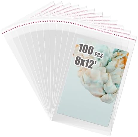 Egofine Self Sealing Cellophane Bags 100 PCS Clear Resealable Sleeves Bags for 8x12 Photo Mats (Bag Size: 8.03x12 inches) by Egofine