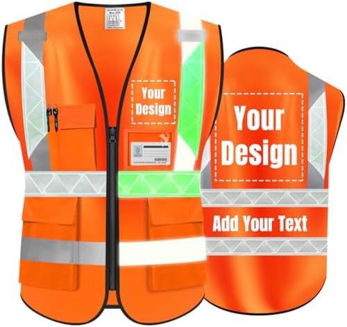 Luminous Safety Vest Customize Logo Outdoor Work Vest with Luminous Hi-Vis Reflective Strips (3XL, Orange) by YOWESHOP