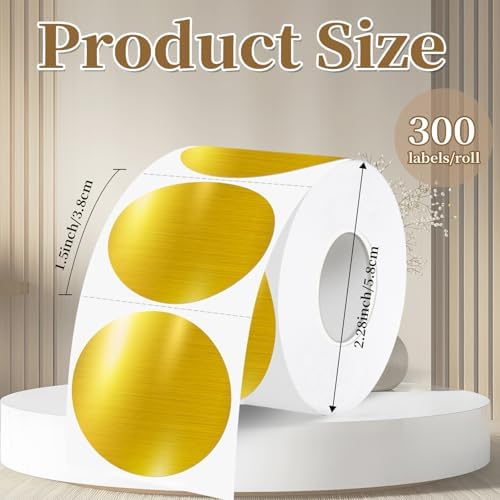1.5 Inch Thermal Labels,Holographic Circle Direct Thermal Stickers,for Address Design DIY Logo Business(300 pcs/Brushed Gold) - Image 2