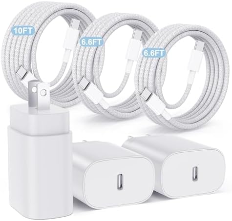 Hzevn 25W USB C Super Fast Charging Charger for Samsung Galaxy Phone, 3Pack Quick Charger Block with Braided Long USB C to C Cables (6/6/10ft) for Samsung Galaxy S25/S24/Plus/Ultra, Android/iPhone 17 by Hzevn