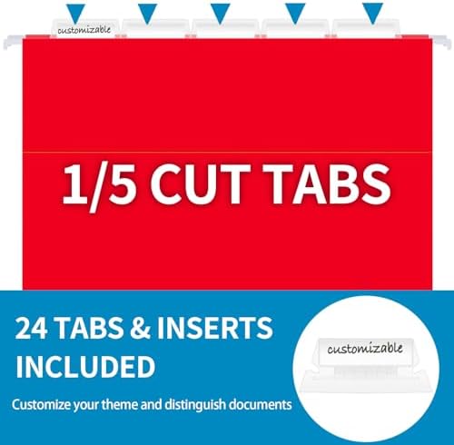 24 Pack Hanging File Folders, Letter Size with 1/5-Cut Adjustable Tabs, 12 Selected Color - File Folder Organizer for Filing Cabinet Office Home, Designed for Bulky Files, Medical Charts - Image 2