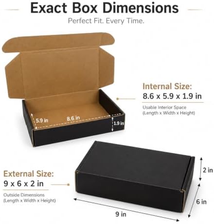 9x6x2 Inches Shipping Boxes Pack of 25, Black Corrugated Cardboard Boxes for Small Bussiness, Packing and Mailing - Image 2
