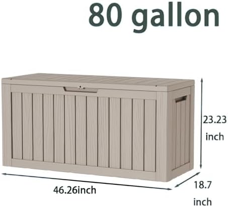80 Gallon Deck Box, Waterproof Resin Outdoor Storage Box with Lockable Lid, Patio Storage Box with Fade Resistant for Patio Furniture Cushions, Pool Accessories, Garden Tools, Light Coffee - Image 2
