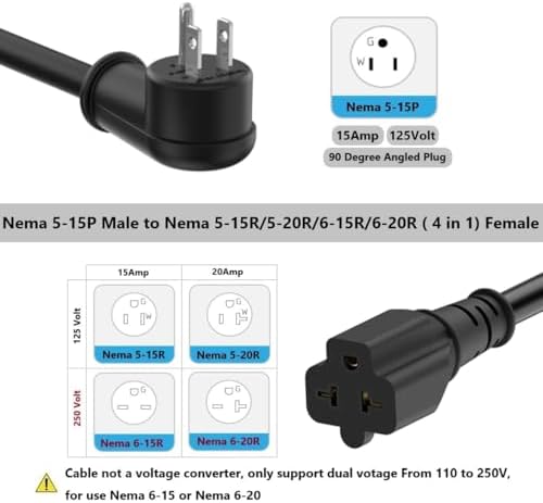 6FT 12AWG Heavy Duty Right-Angle 15Amp to 20Amp Extension Cord 90-Degree - Image 4