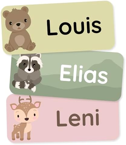 Personalized Name Labels for Kids (120) – Clothing Labels & Daycare Labels – Custom Waterproof Stickers for School Supplies - Forest Animals by Teddylabels