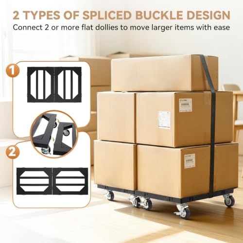 Heavy Duty Furniture Dolly 4 Wheels, 12'' X 16'' Thickened Carbon Steel Moving Dolly with Brake, 2000 LBS Capacity Furniture Movers Dollies for Moving Boxes, Appliances, Furniture(2 Pack) - Image 2