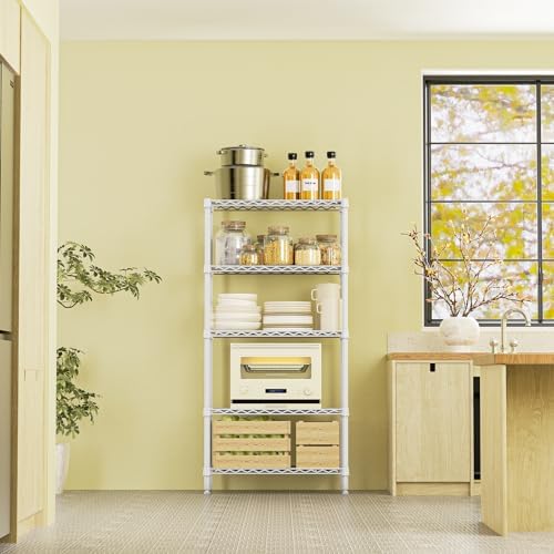 IZEUK 5 Tier White Metal Storage Shelves, Heavy Duty Wire Shelving Rack for Garage, Kitchen, Bathroom, Laundry, or Closet Organization, 1250 lbs Capacity, 11.8" D x 29.5" W x 59.5" H - Image 6