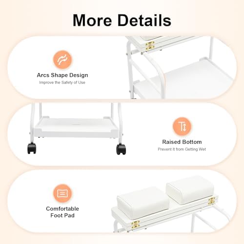 Mjgolui White Foot Bath Cart Salon Trolley Storage Rack for Spa and Home - Image 6
