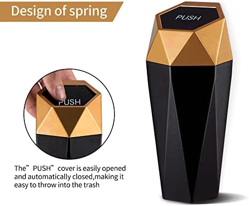 JUSTTOP Car Trash Can with Lid, Mini Diamond Design Portable Trash Can, Plastic Material and Multipurpose Organizers for Car,Home,Office(Gold) - Image 5