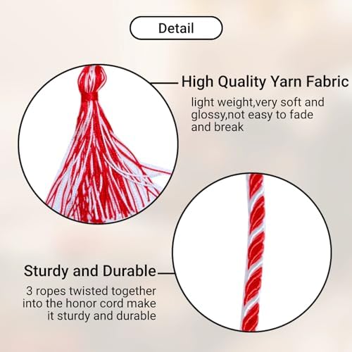 Graduation Honor Cords, 68" Long (Red/White) - Image 4
